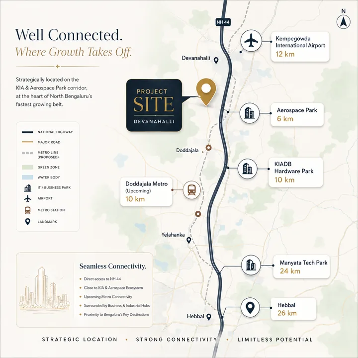 Brigade WTC Devanahalli location map showing nearby landmarks Brigade WTC Devanahalli location map showing nearby landmarks